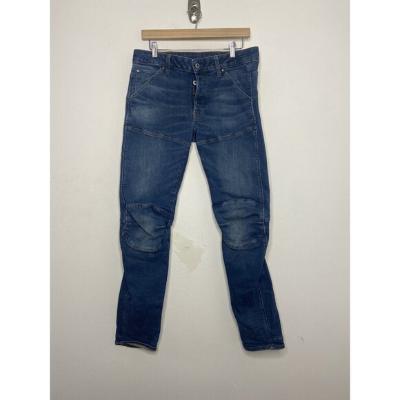 G Star Raw 5620 3D Slim Jeans Mens 32X34  Blue Double Knee Un Denim - Picture 2 of 7